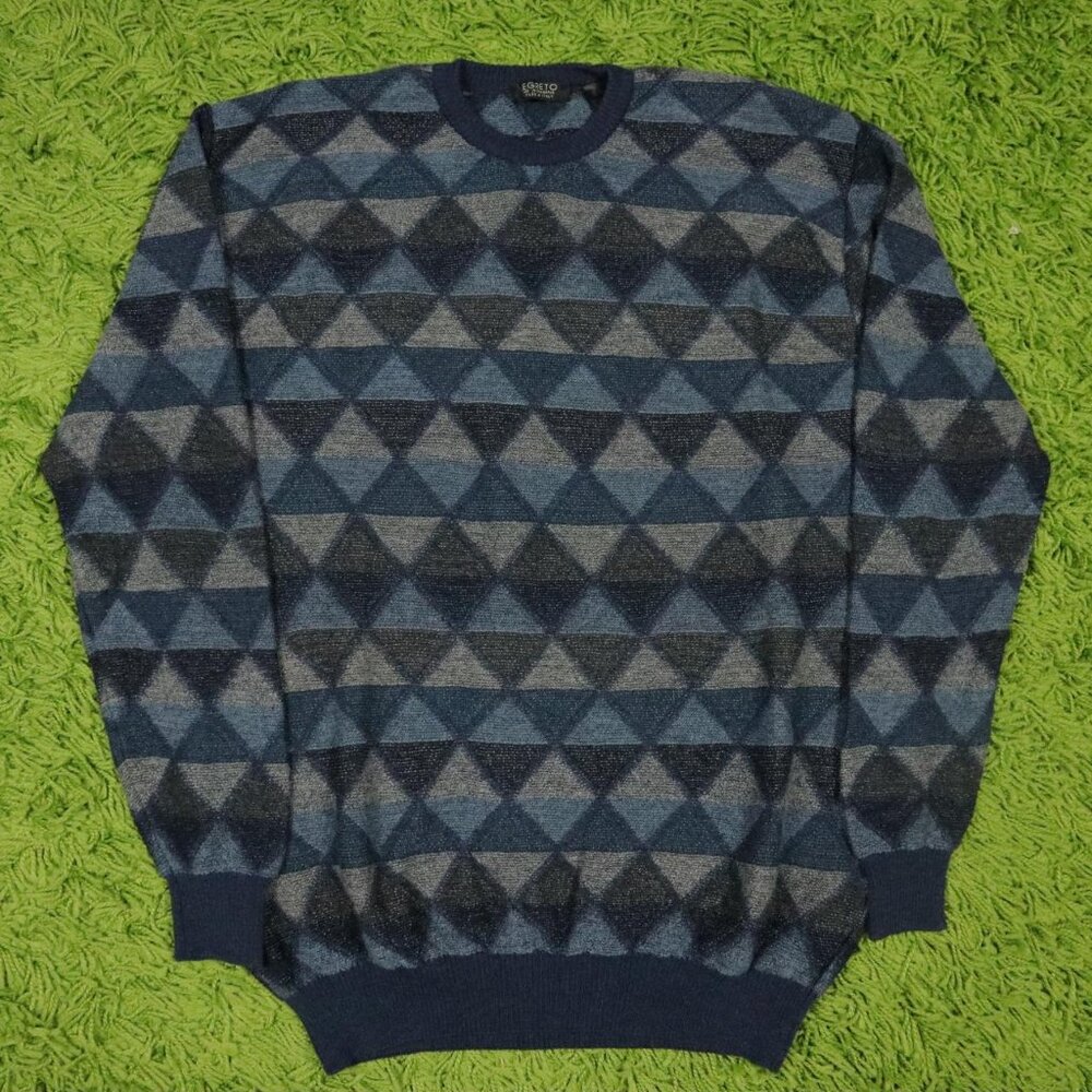 Vintage Essential GrannyCore  Italian Geometric Pattern Knit Wool Sweater